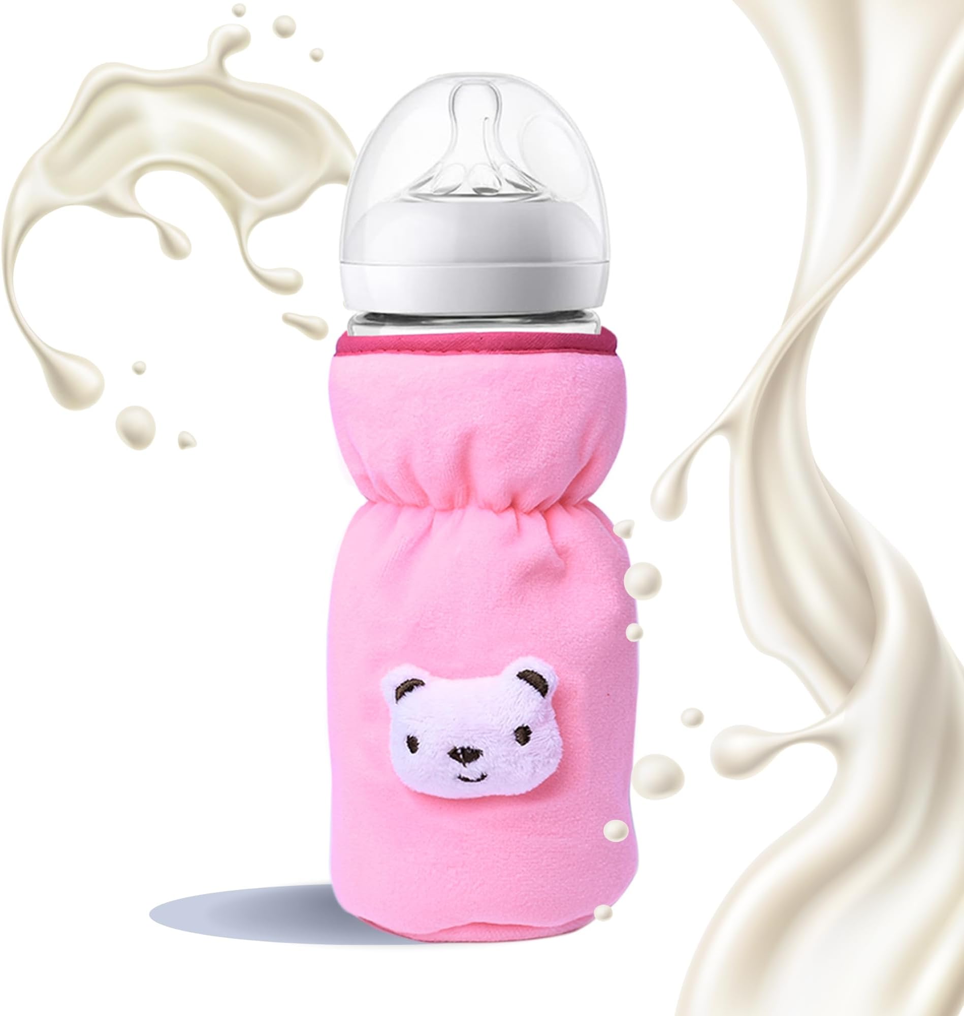 THE LITTLE LOOKERS Bottle Cover for Philips Avent/Wide Neck Feeders Soft Plush Stretchable Baby Feeding Bottle Cover with Easy to Hold Strap (Light Pink, Wide Neck 240-330ml/8-11OZ)