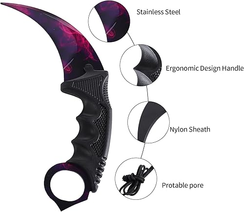 Miniatura 6 de Cuchillo Karambit sin ofensivo, cuchillo de entrenamiento de práctica de acero inoxidable con funda para principiantes, herramienta de entrenamiento