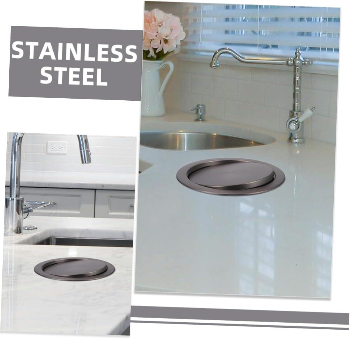 Stainless Steel round Recessed Trash Bin Lid, Flush Countertop Trash Can Cover with Swing Flap for Kitchen, Bathroom, and Built-in Waste Bins
