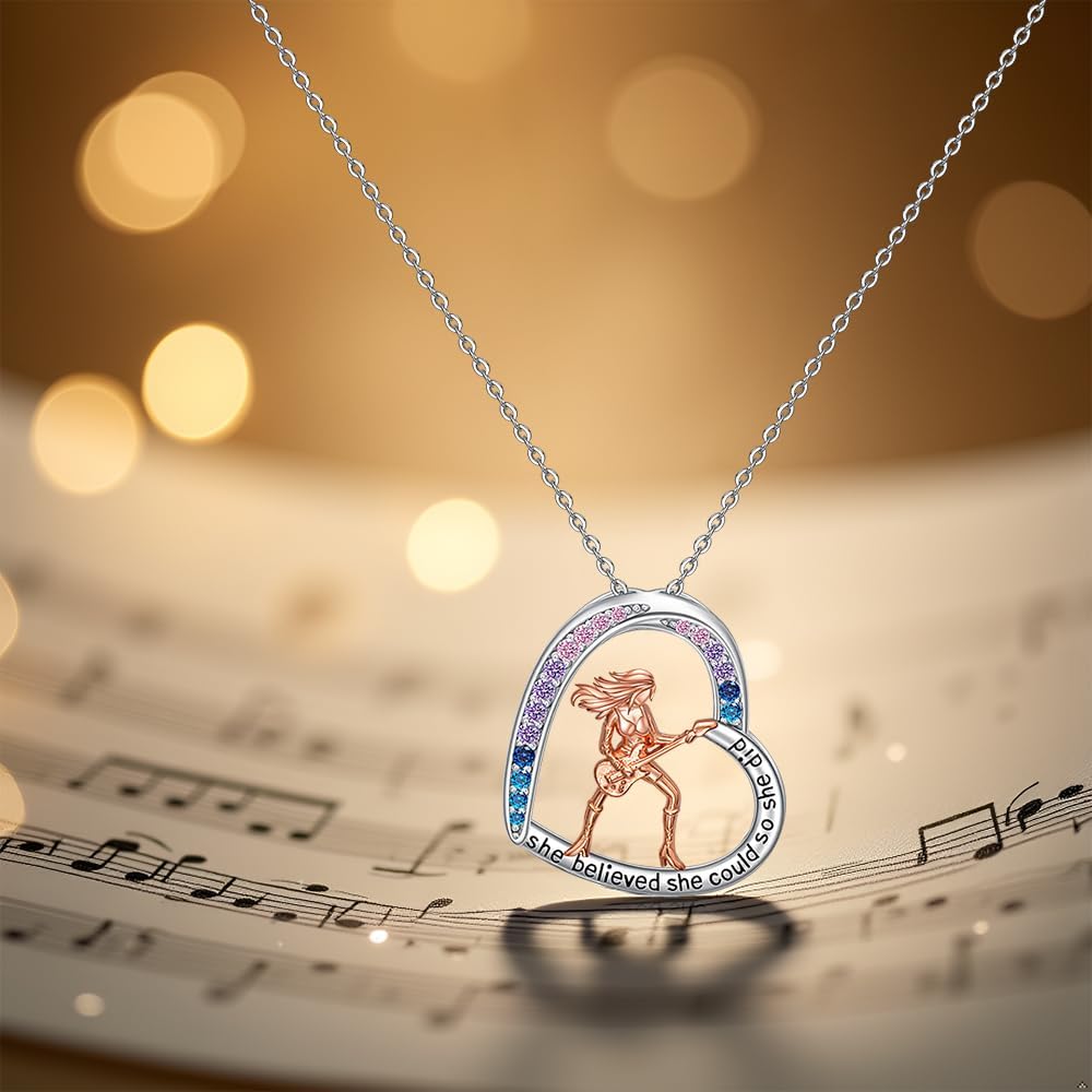 Guitar Pick Necklace Sterling Silver Guitar Music Necklace for Women Heart Pendant Jewelry Musical Art Music Gifts for Women Daughter - Image 7