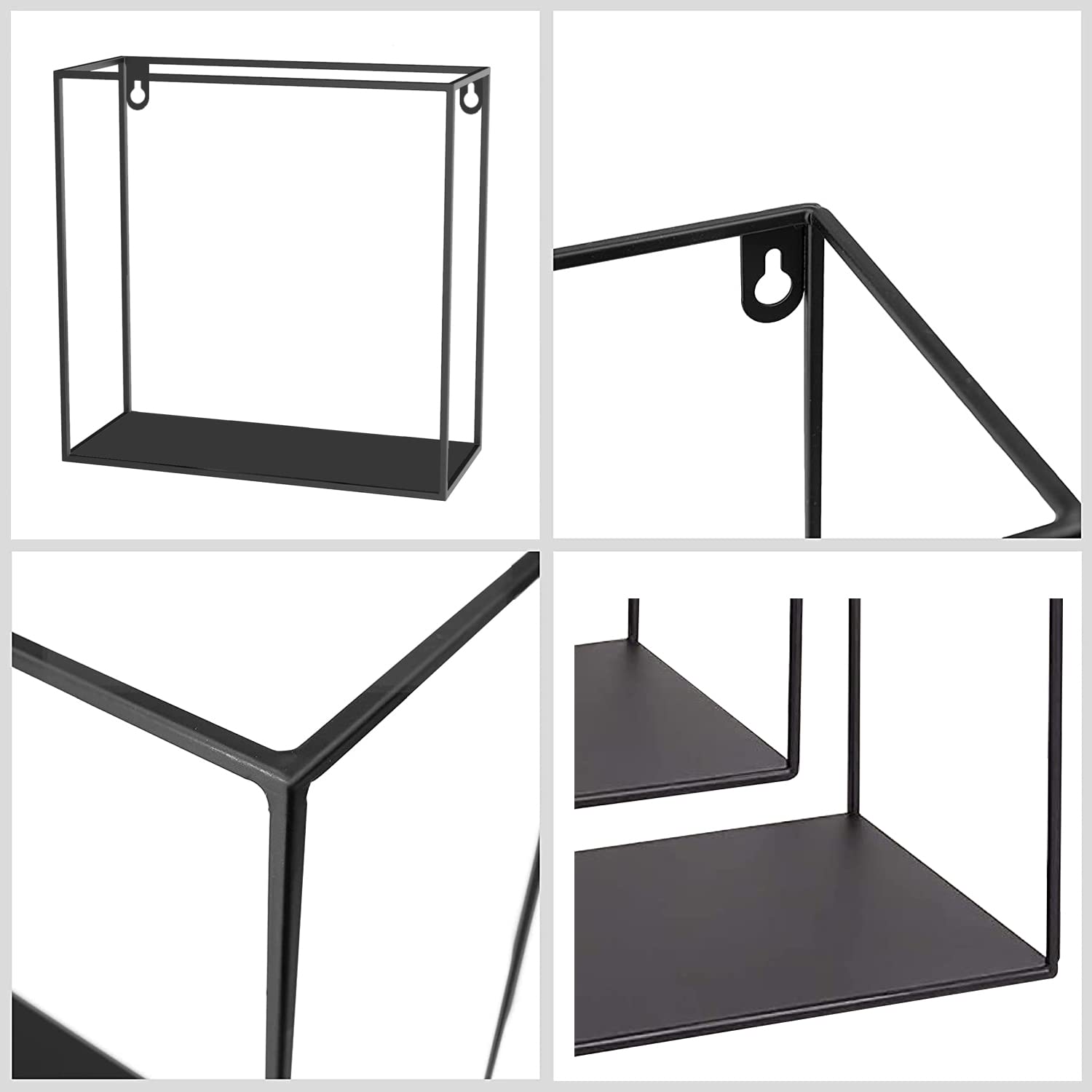 Set Di 3 Mensole Da Parete Industriali In Metallo E Legno - Nero | Mensole Galleggianti Per Casa E Ufficio