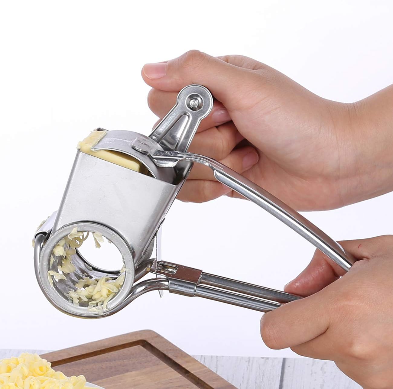 Rotary Cheese Grater Stainless Steel Cheese Shredder with 3 Interchangeable Drum Blades, Professional Handheld Cheese Cutter and Slicer