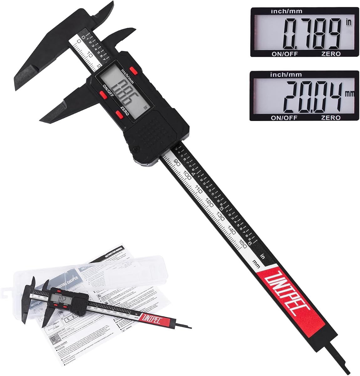Micrómetro de calibre digital de 6 pulgadas | Cuerpo ABS, pantalla LCD, función de apagado automático, conversión de pulgadas y milímetros, medidas precisas
