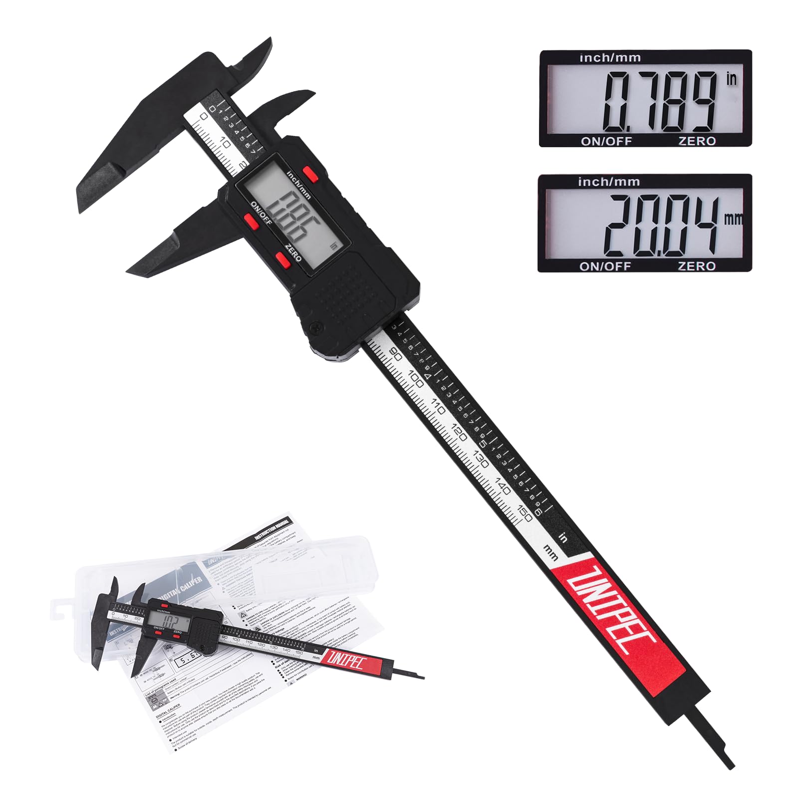 UNIPEC 6 inch Digital Caliper Micrometer,ABS Body for Accurate Measurements with LCD Screen, Auto-Off Feature, Inch and Millimeter Conversion