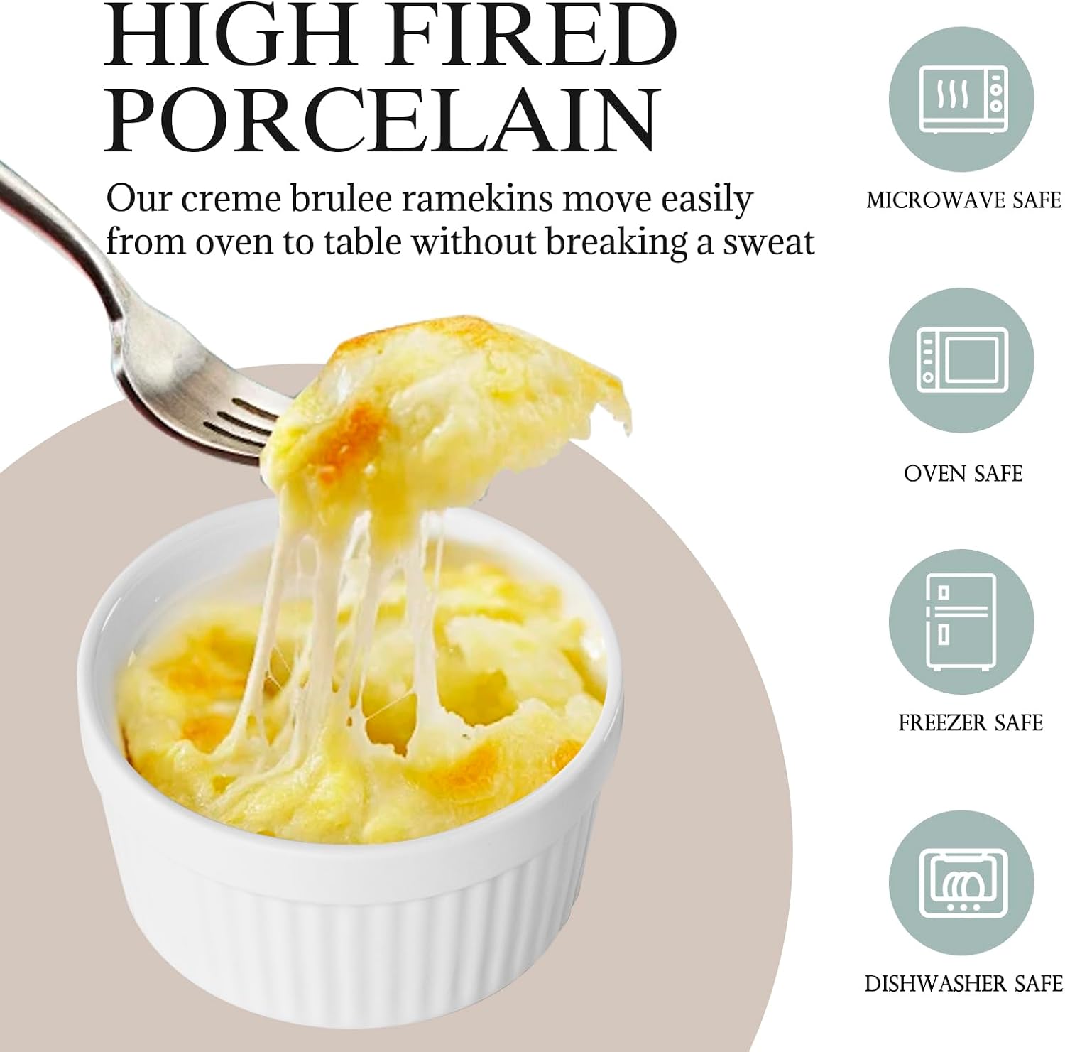 8 OZ Ramekins Oven Safe, Ceramic Ramekin Bowls, Creme Brulee Ramekins with Embossed Strips, Stackable Ceramic Dishes Bowls, for Baking, Pudding, Serving Dip, Ice Cream, Dishwasher