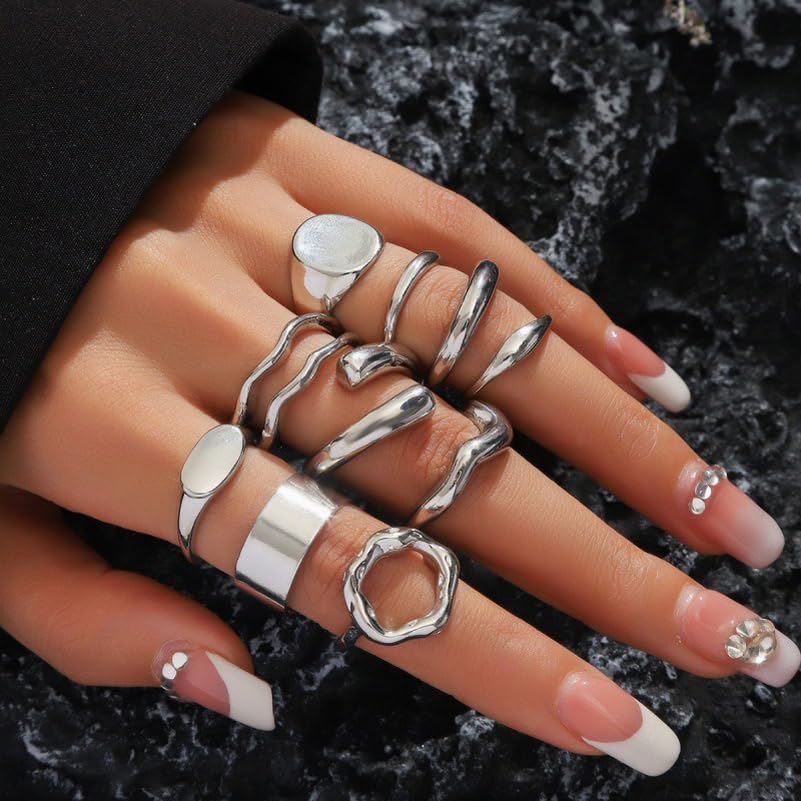 Image of Shining Diva Fashion Stylish Trendy Finger Rings Set for Women & Girls | Chunky Minimal Statement Ring Combos Modern Elegant Jewellery Collection