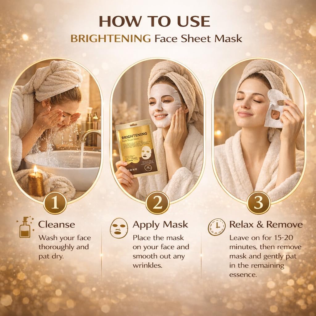 Brightening Face Sheet Mask Pack of 10 | Helps Unify Skin Tone & Enhance Natural Radiance | Refreshing Sheet Mask for Luminous, Even-Looking Skin 4
