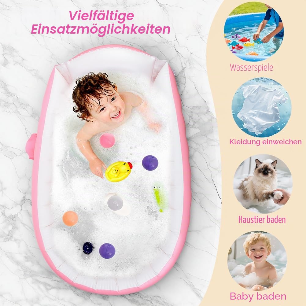 AUYAO Aufblasbare Badewanne für Kinder Tragbare Säuglings Badewanne Baby mit Luftpumpe Reise Tragbare Reise Babybadewanne für Dusche Kinder Große Kleinkindbadewanne Rutschfeste Duschwanne Schwimmbad