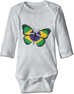 Brazil Flag Butterfly Unisex Baby Long Sleeve Romper Jumpsuit Infant Sleeved Bodysuit