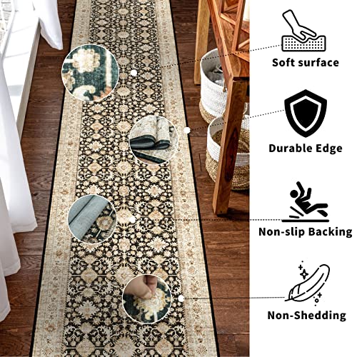YOUFORTONG 2x12 Runner Rus for Hallways Soft Kitchen Rug Non Slip Rug Runner with Rubber Backing for Bathroom Washable Non Shedding Farmhouse Runner Rug (Black, 2X12)