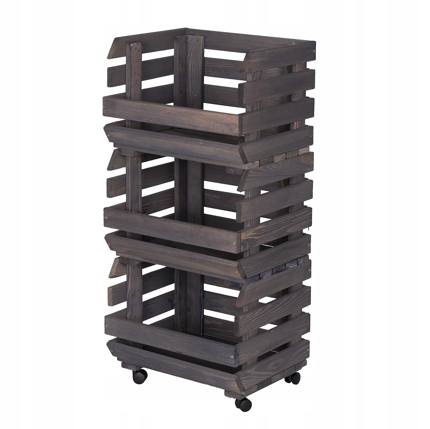 Cassetta Porta Verdura In Legno 37x79x30 cm Con Ruote Scaffale Porta Patate Frutta E Verdura A 3 Livelli Con Ceste Impilabili Contenitore Cucina In Grigio
