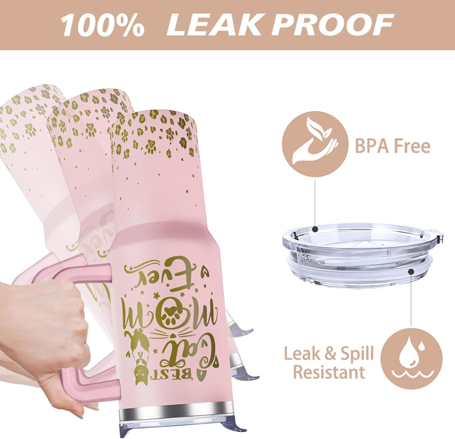 40 oz Cute Cat Tumbler with Handle and Straw Lid cat gifts for cat lovers for Women Double Insulated Cup Travel Coffee Mug - Image 5