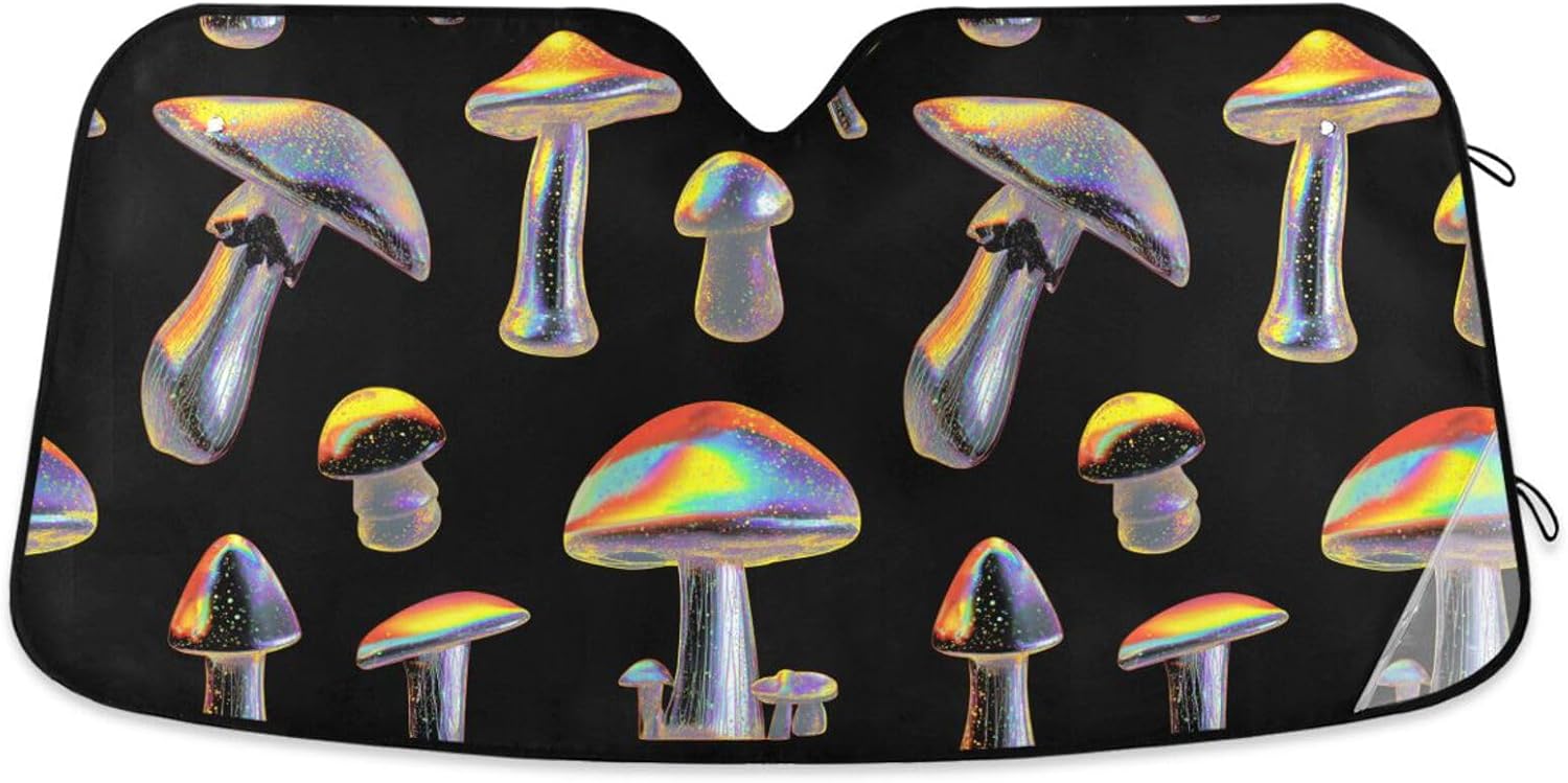 Car Windshield Sun Shade Holographic Mushroom Reflective Sunshade for Ultimate Protection Fits Small Sedans, Mini SUVs, Hatchbacks