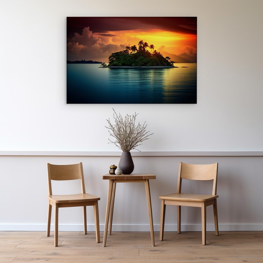 Canvas for Living room. Island Serenity: A Sunset Amidst Nature's Masterpiece, 27 x 18 inch Canvas Wall Art - Contemporary Masterpieces - Modern Home Decor - 69x46 cm (27x18 inch)
