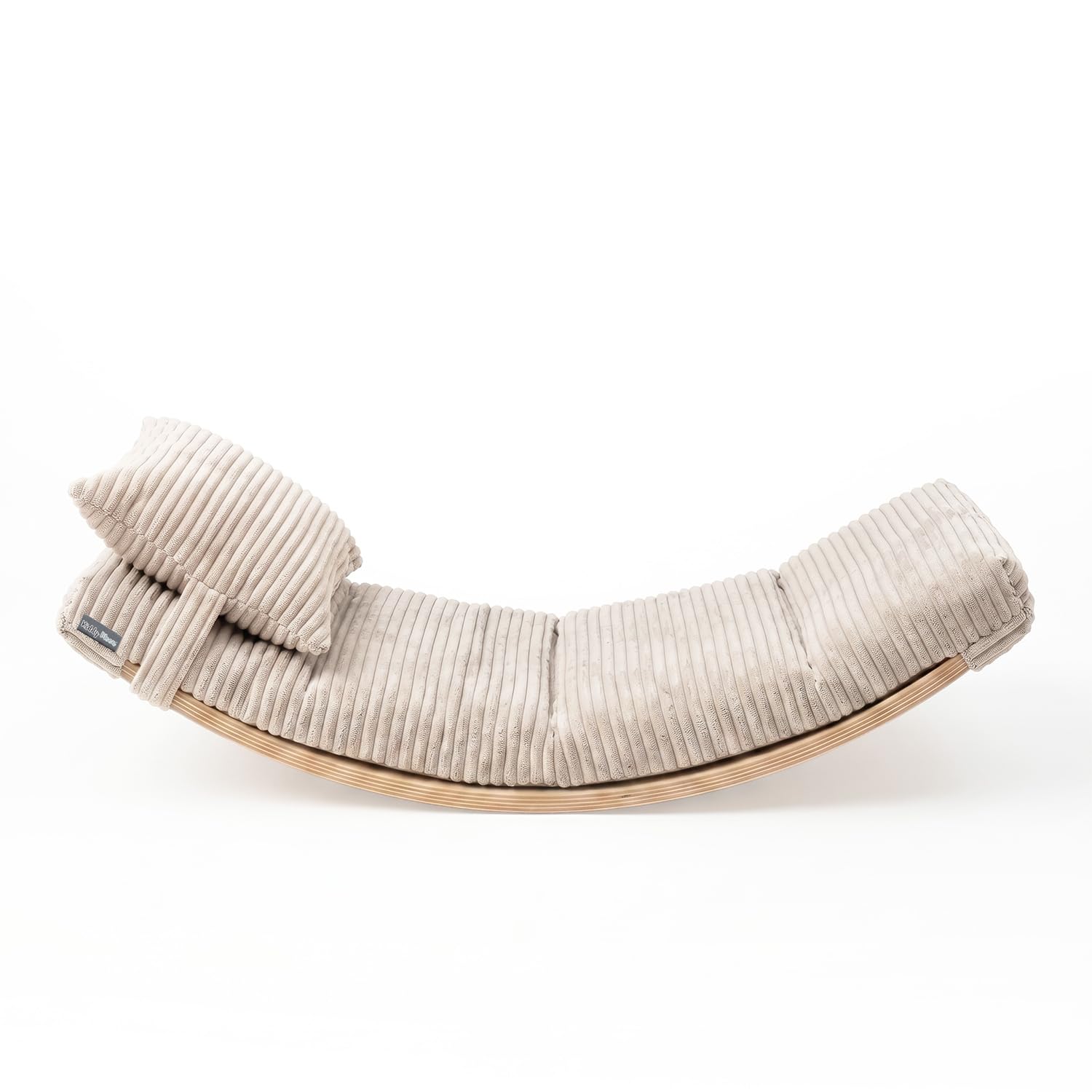 KiddyMoon Balance Board For Kids With Mattress And Pillow Wooden Sensory Wobble Board, Natural/Beige,Balance Board/Mattress/Pillow