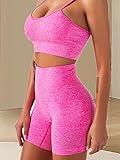 HANERDUN Yoga 2 Piece Outfit Workout Gym High Waist Leggings with Sport Bra Set for Women Rose