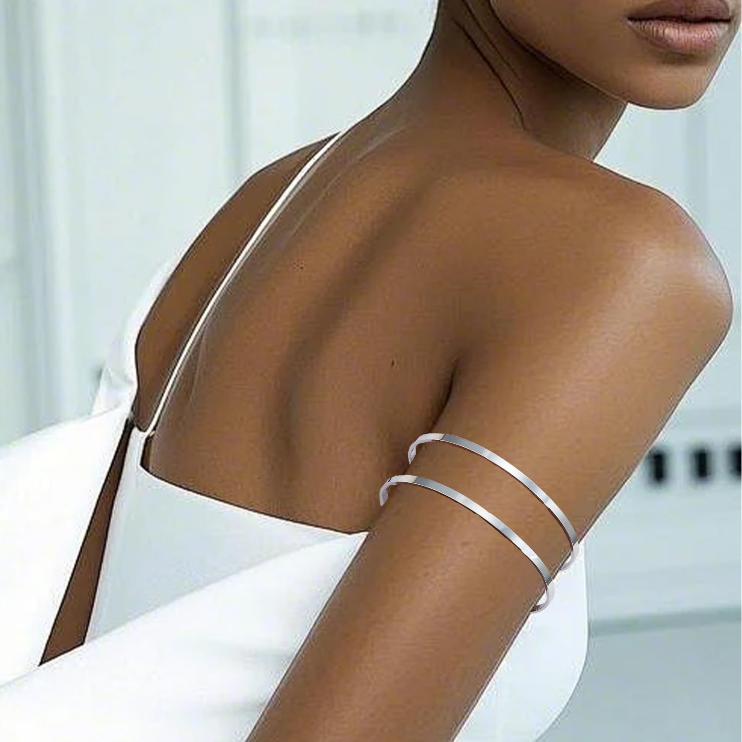 BROCC 6PCS Arm Cuff Jewelry for Women Upper Arm Cuff Bangle Minimalist Arm Cuff Bracelet Adjustable Coil Armband Set - Image 6