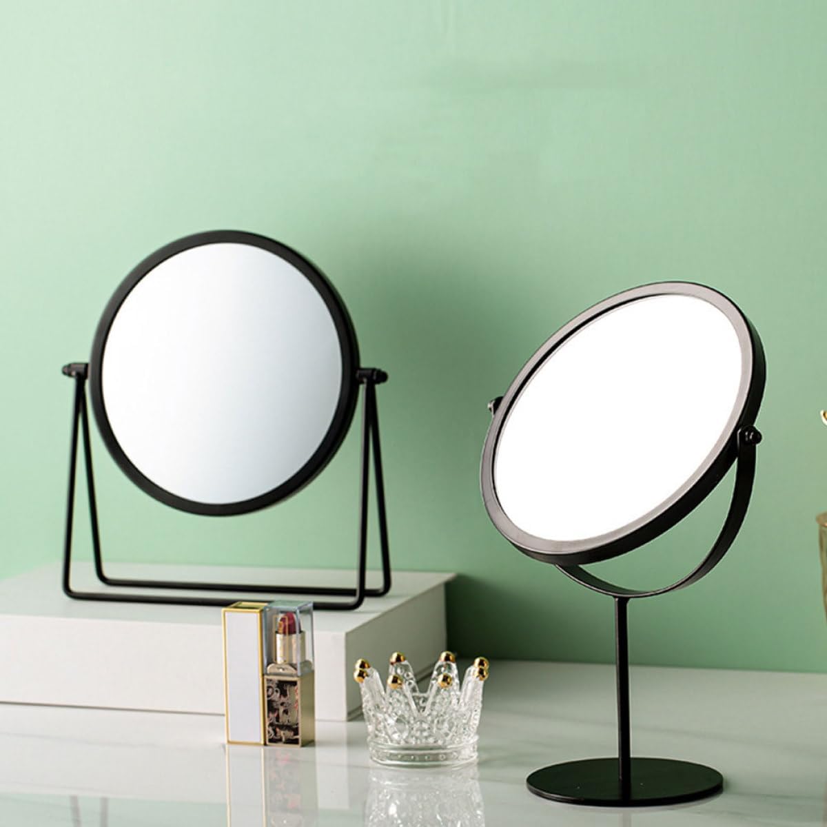 HOMSFOU Shaped Desktop Makeup Mirror for Women, Black High-Stand Table Vanity Mirror for Home Bedroom Decor image 4