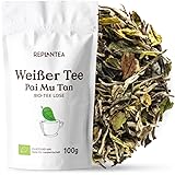 REPLANTEA BIO Wei&szlig;er Tee Lose 100g | Premium Pai Mu Tan (Bai Mu Dan) Tee | Zart, Edel & Reich an Antioxidantien | Wenig Koffein (60+ Tassen)
