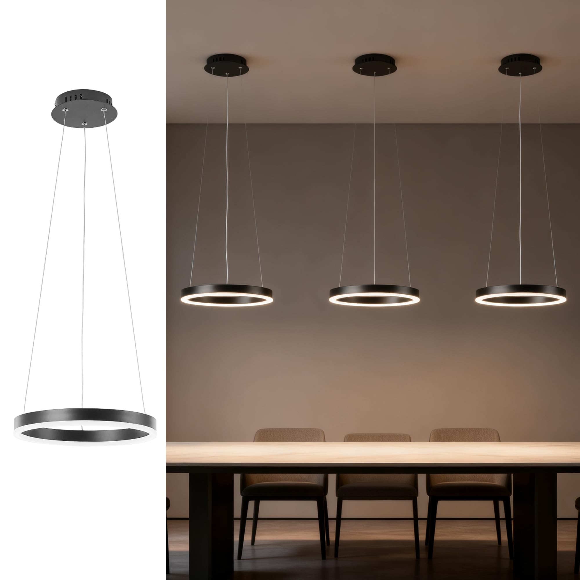 STARRYOL Modern Pendant Light, LED Pendant Light, Ceiling Light, 20 W for Living Room, Dining Room, Bedroom, Black