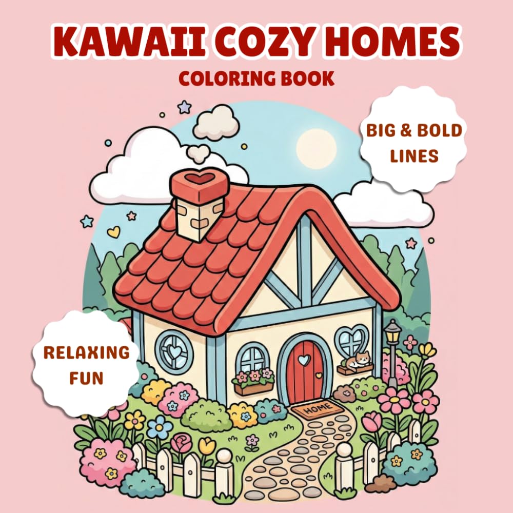 KAWAII COZY HOMES COLORING BOOK: 40 Cute and Whimsical Tiny Houses | Book Featuring Adorable Fantasy Homes, Sweet Cottage Designs, and Cute Mini Houses | Bold and Easy | For Adults Teens