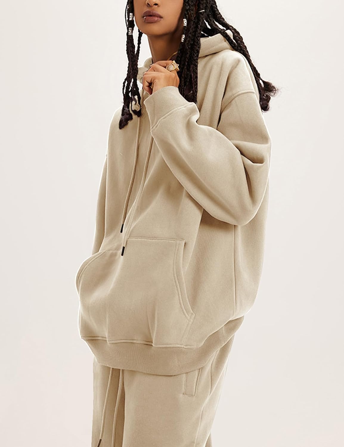 Flygo Womens Fleece 2 Piece Outfits Lounge Hoodie Sweatsuits Sets Oversized Sweatshirt Baggy Sweatpants Set W/Pockets - Image 2