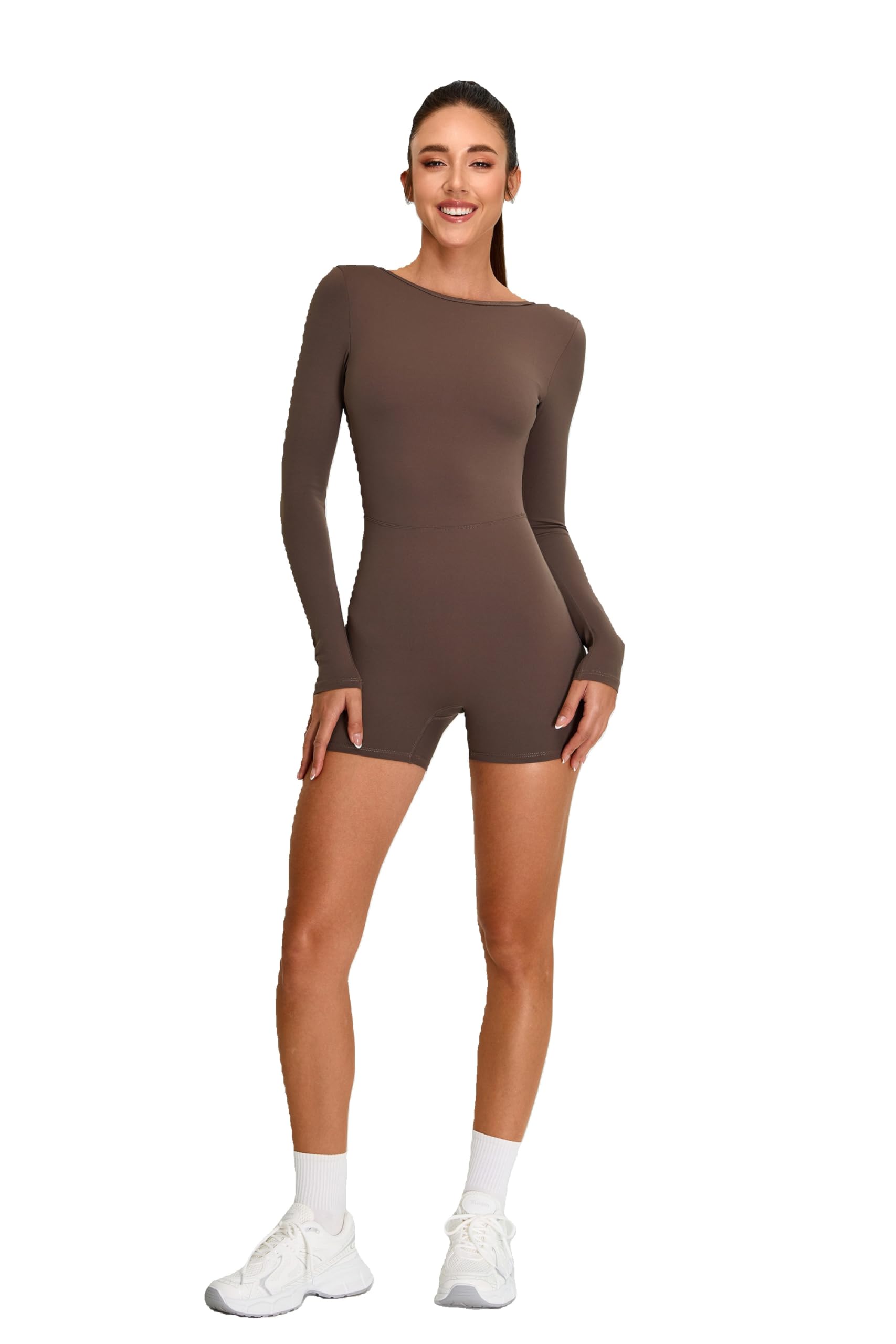 sherox Chocolate Half Jumpsuit for Women | Backless Sleeveless One-Piece Activewear | Seamless Slim Fit Yoga Bodysuit with Removable Pads-picture-25