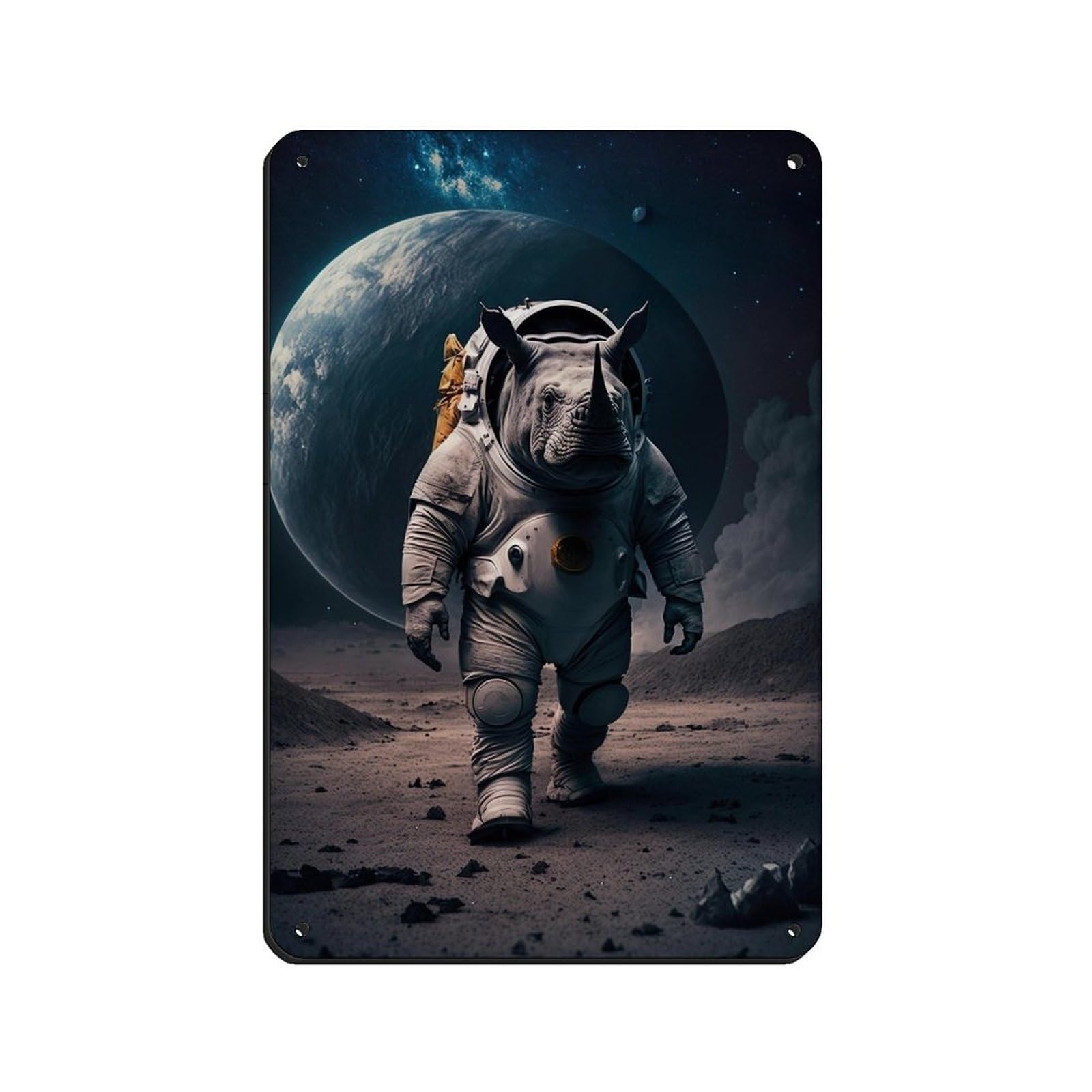 Astronaut Rhino, Futuristic Animal（1） Tin Sign Vintage Metal Pub Club Cafe Bar Home Wall Art Decoration Poster Retro 8x12inch(20x30cm)