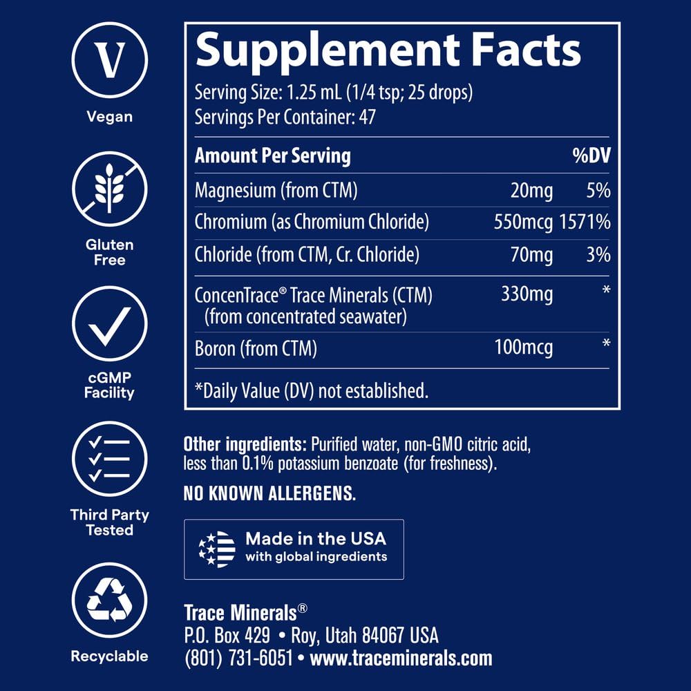 Trace Minerals Ionic Chromium Liquid Supplement, 550 mcg per Serving, 2 oz — Amazon image 3
