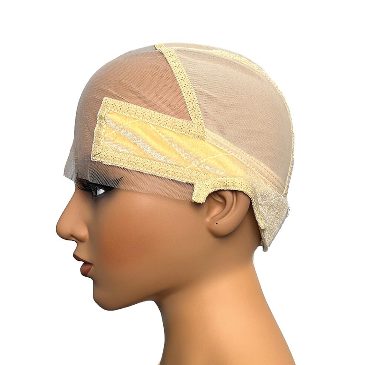 Lace Wig Cap with Grip Band for Keeping Wigs In Place 13x4 Wider Transparent Lace for Glueless Wig Adjustable Grip Cap with Velcro Headband (Beige)