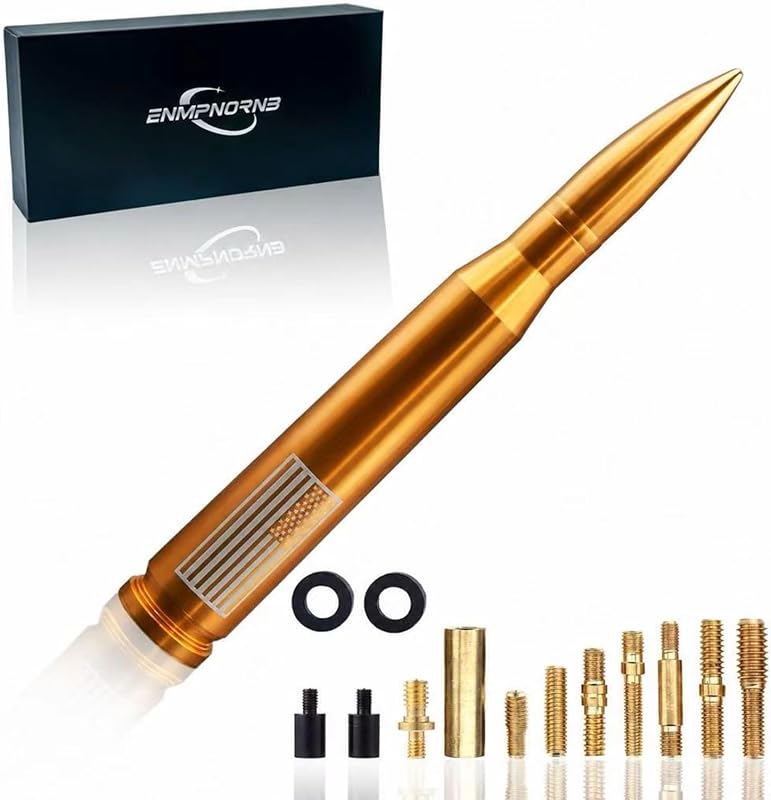 Antena Automotiva Bullet Dourada com Bandeira Americana, 19,8 cm