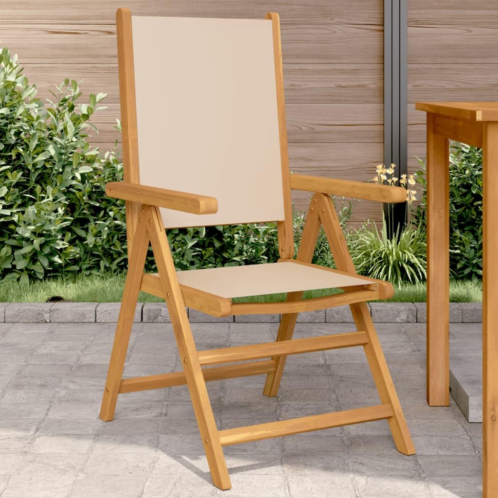 Chaise de jardin acacia massif de qualité supérieure et toile d'assise beige