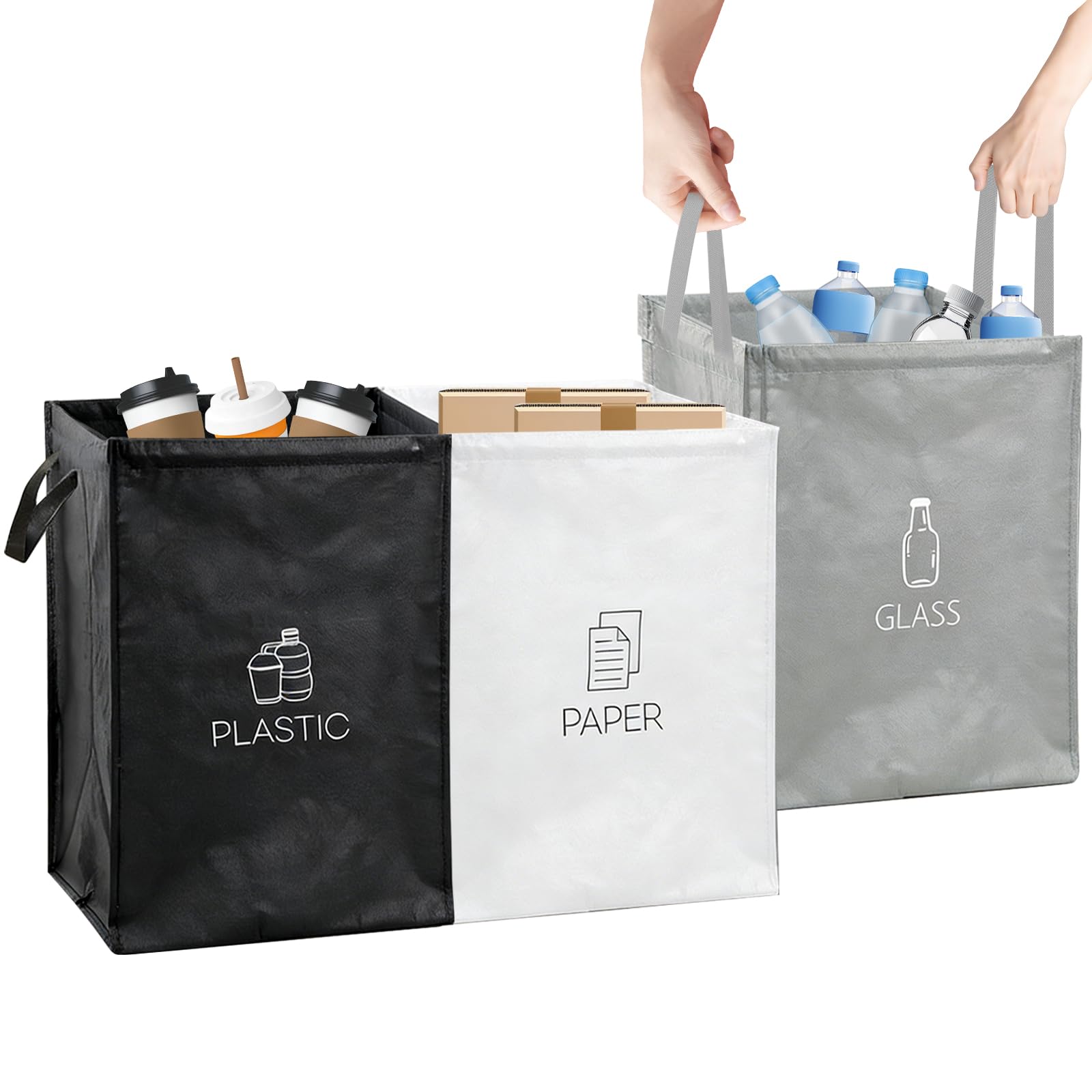 Lot de 3 Sacs Tri Selectif Poubelles Recyclage Organisateur pour Bouteilles Consignées Papiers Cuisine Exterieur