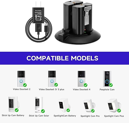 Miniatura 2 de OLAIKE Estación de carga de batería con adaptador de corriente de 5 V 1 A para timbre de puerta de anillo 234, cámara de foco y cámara Stick Up Cam