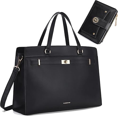 Missnine Bolso tote de cuero para laptop y cartera pequeña para mujer