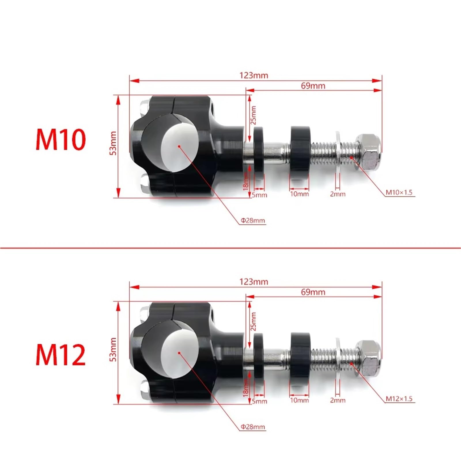 Elevadores de Manillar Abrazadera De Manillar De Motocicleta De Aleación De Aluminio CNC, 1 1/8" (28 Mm)(10mm Black)