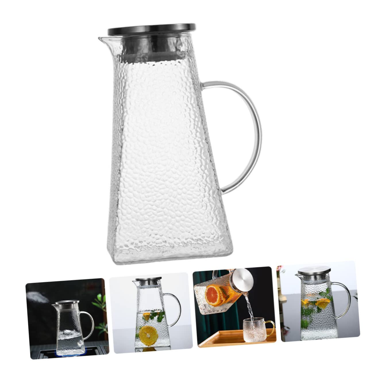 Jarra de Agua de Vidrio Diseño con Cubierta con Tapa 1.8l Capacidad Grande Adecuado para Bebidas Frías y Uso Doméstico en Cocina