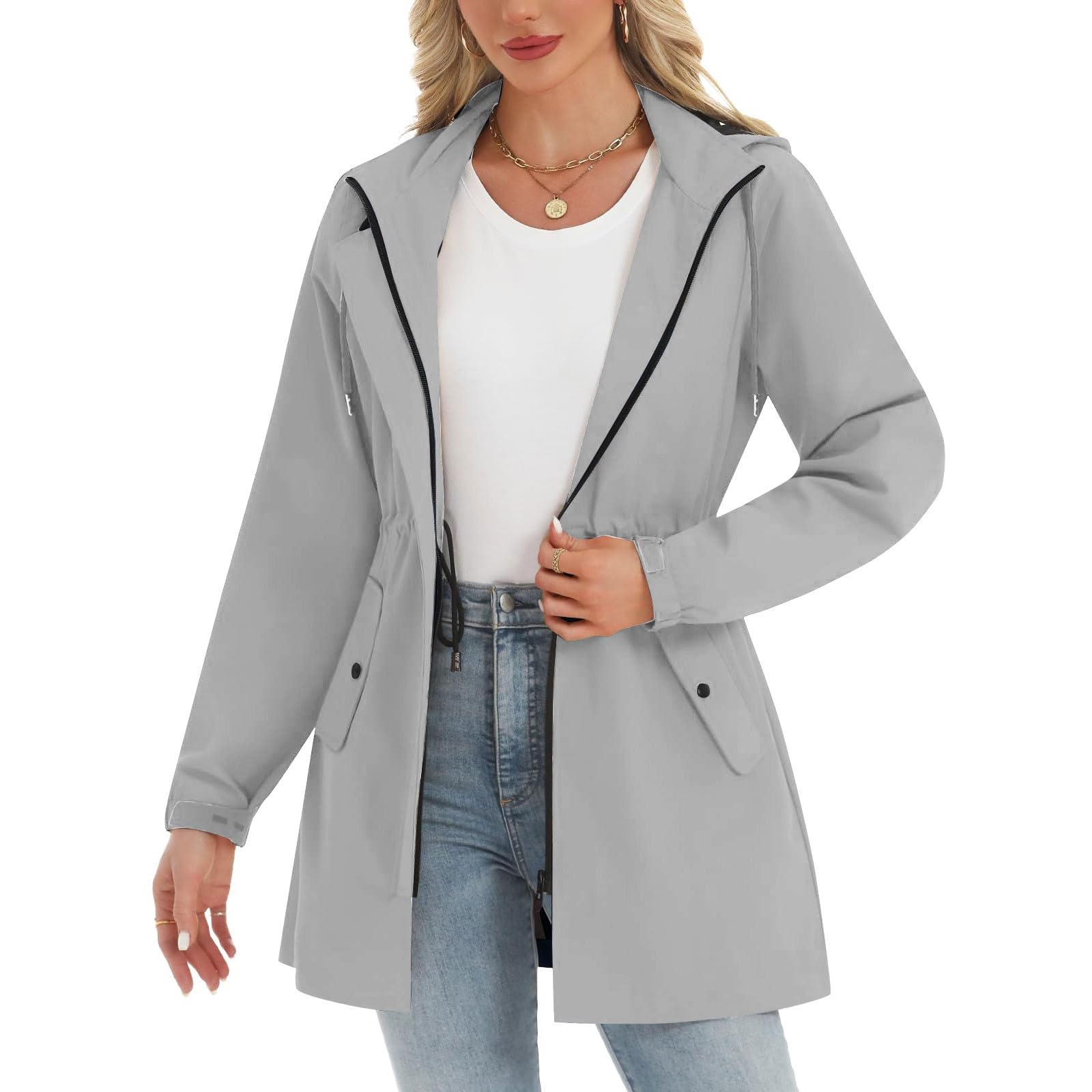 Giacche da donna leggere zip up antivento impermeabili con cappuccio