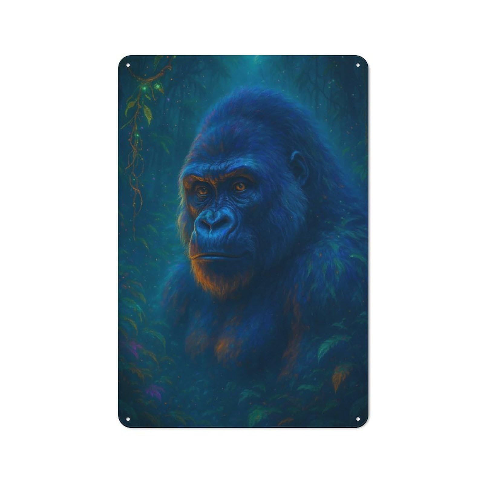 Vintage Blue Gorilla in Jungle Vintage Metal Sign 30x20cm, Pub Wall Decor for Cafe, Pub, Workshop Or Home Bar