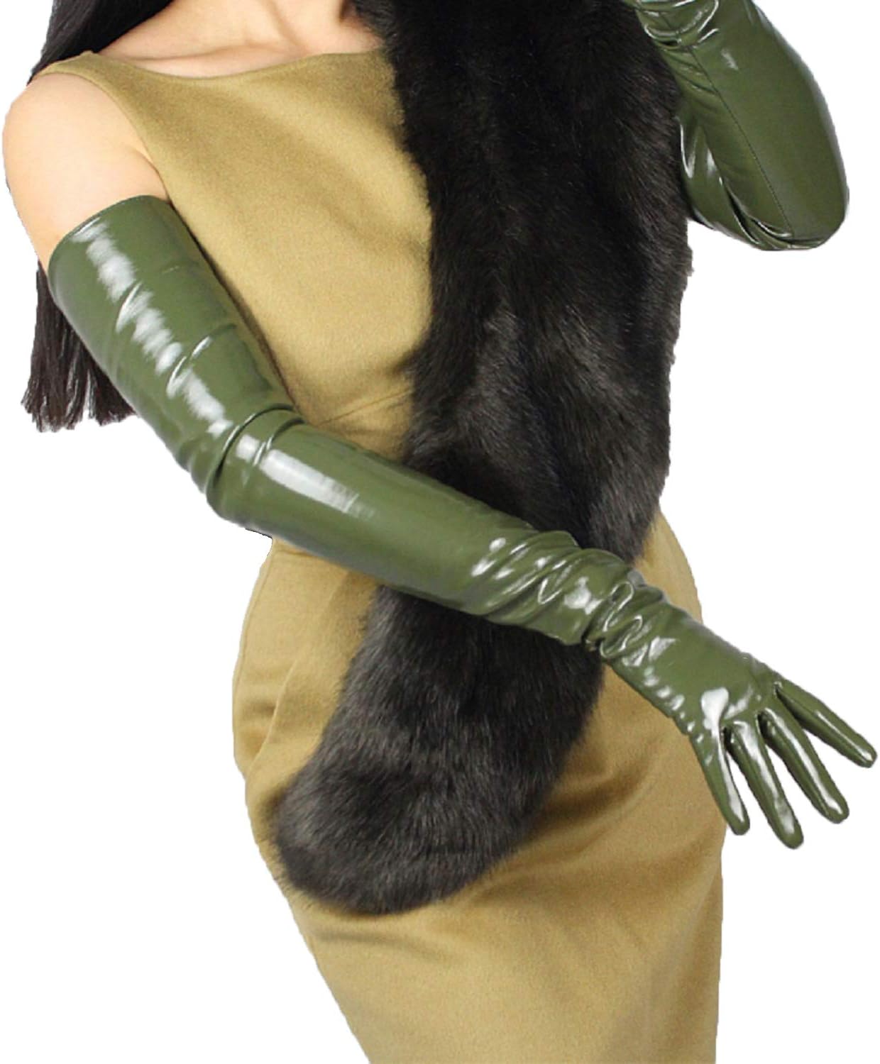 Opera Leather Gloves Women Sholder Length 28" Patent PU Wet Look for Cosplay Costume Party