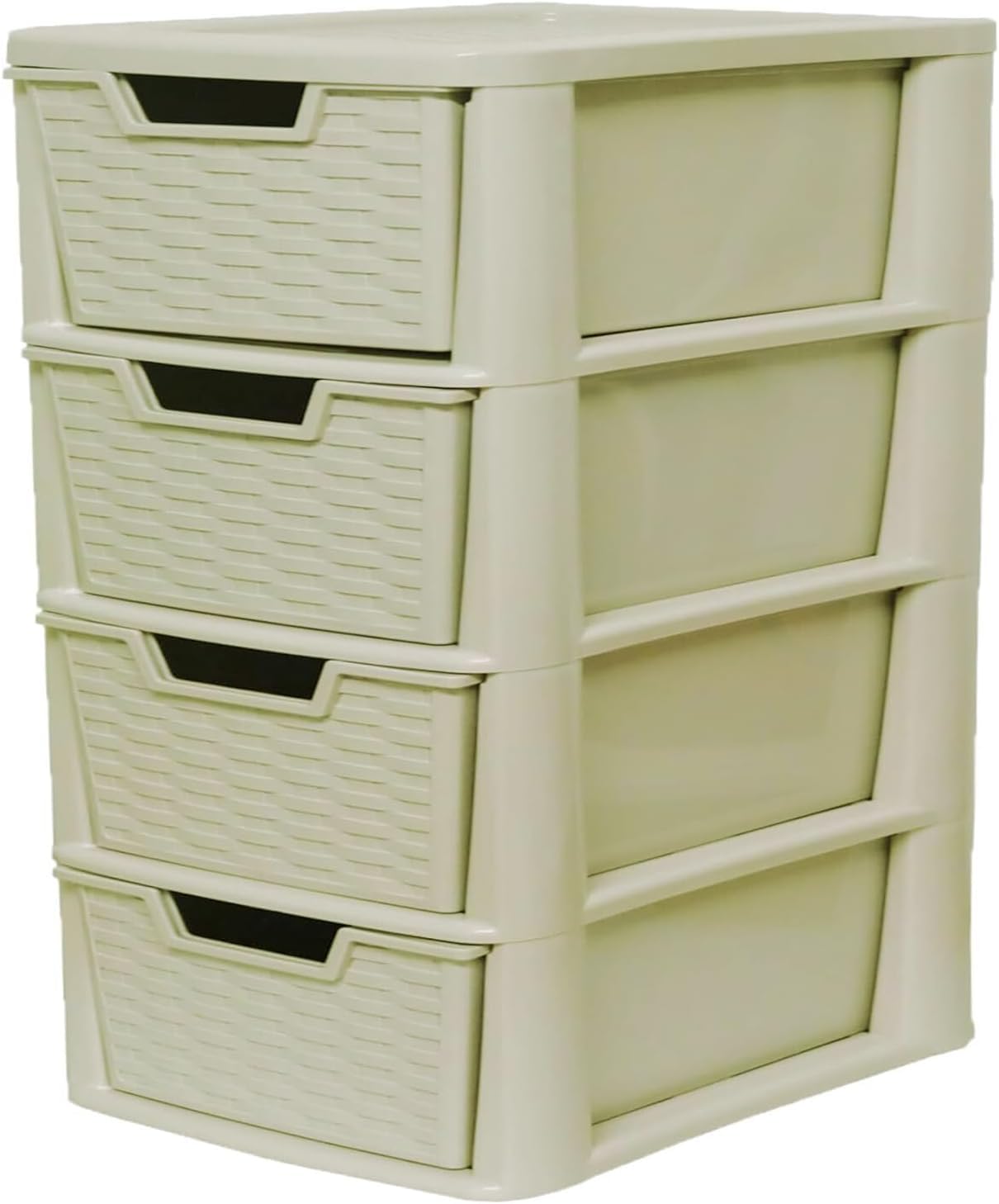 KYY'Z - Large Plastic Rattan Storage Drawers Unit with Deep Pull-Out Baskets - Durable Multipurpose Cabinet Organizer for Home Office, Bedroom, Bathroom, Garage, Utility Room (Cream, 2 Tier)