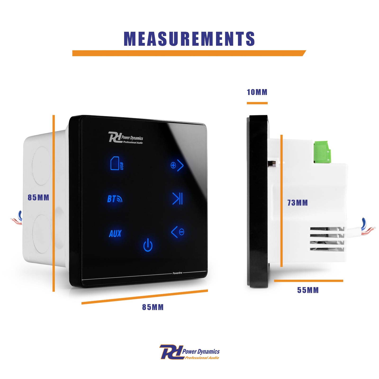 Power Dynamics A100 Bluetooth Deckenlautsprecher 4er Set – 4X Einbaulautsprecher 5" IPX5 Wasserdicht – 160 Watt Verstärker – Badezimmer & Außenbereich – Unterputzradio, 55mm Tief - Weiß/Schwarz
