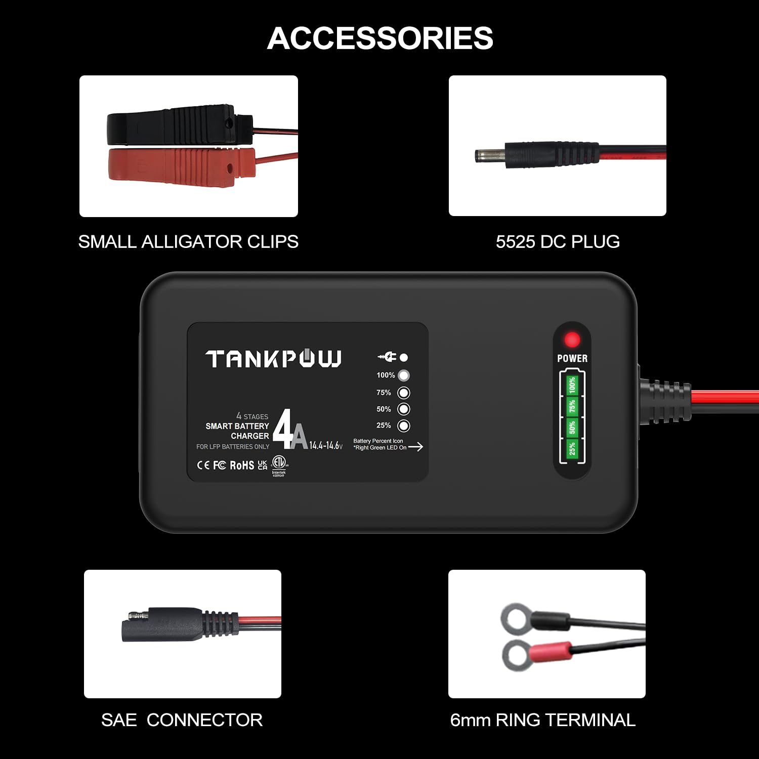 Cargador de batería LiFePO4 de 14.6 V, cargadores de batería de litio de 4 A, cargador de batería inteligente LiPO de 12 V para coches, motocicletas, carrito de golf, UAV, barco de pesca y