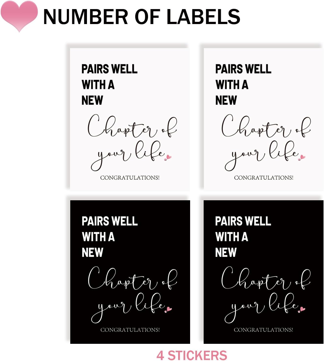 4 Pcs Graduate Wine Label, Pairs Well with New Chapter of Your Life Wine Bottle Stickers, New Job/New House/New Home Wine Labels, New Beginning Fresh Start Wine Labels, Divorce Party Decorations