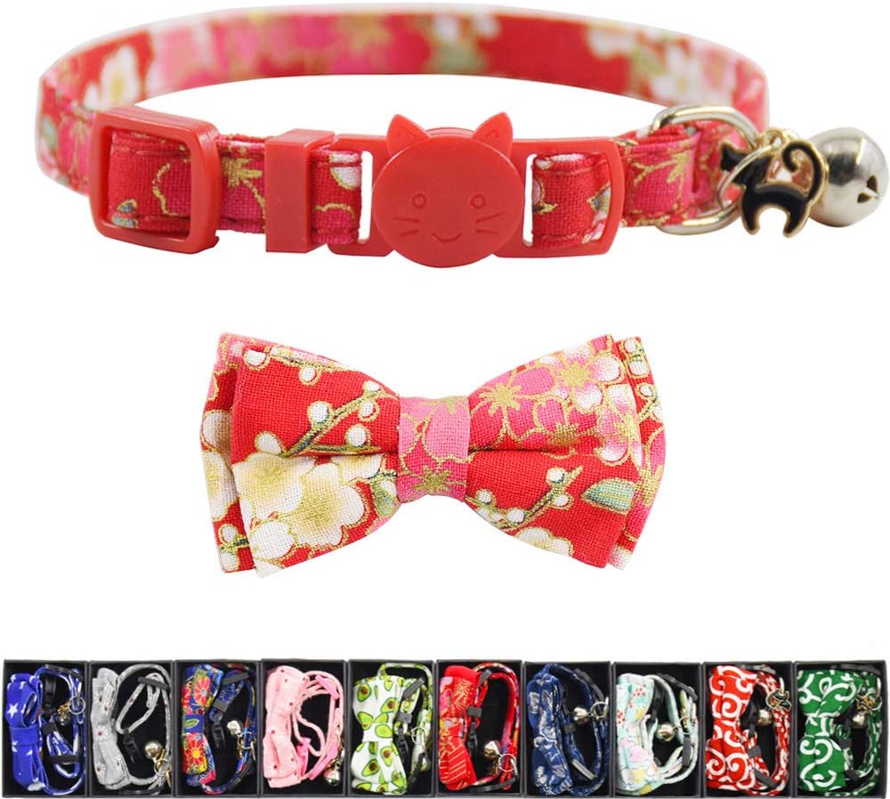 Bowtie Cat Collars Breakaway with Bell, Adjustable Cute Kitty Collars Safety Buckle Kitten Collar for Cat Puppy 7.5-11in (21)