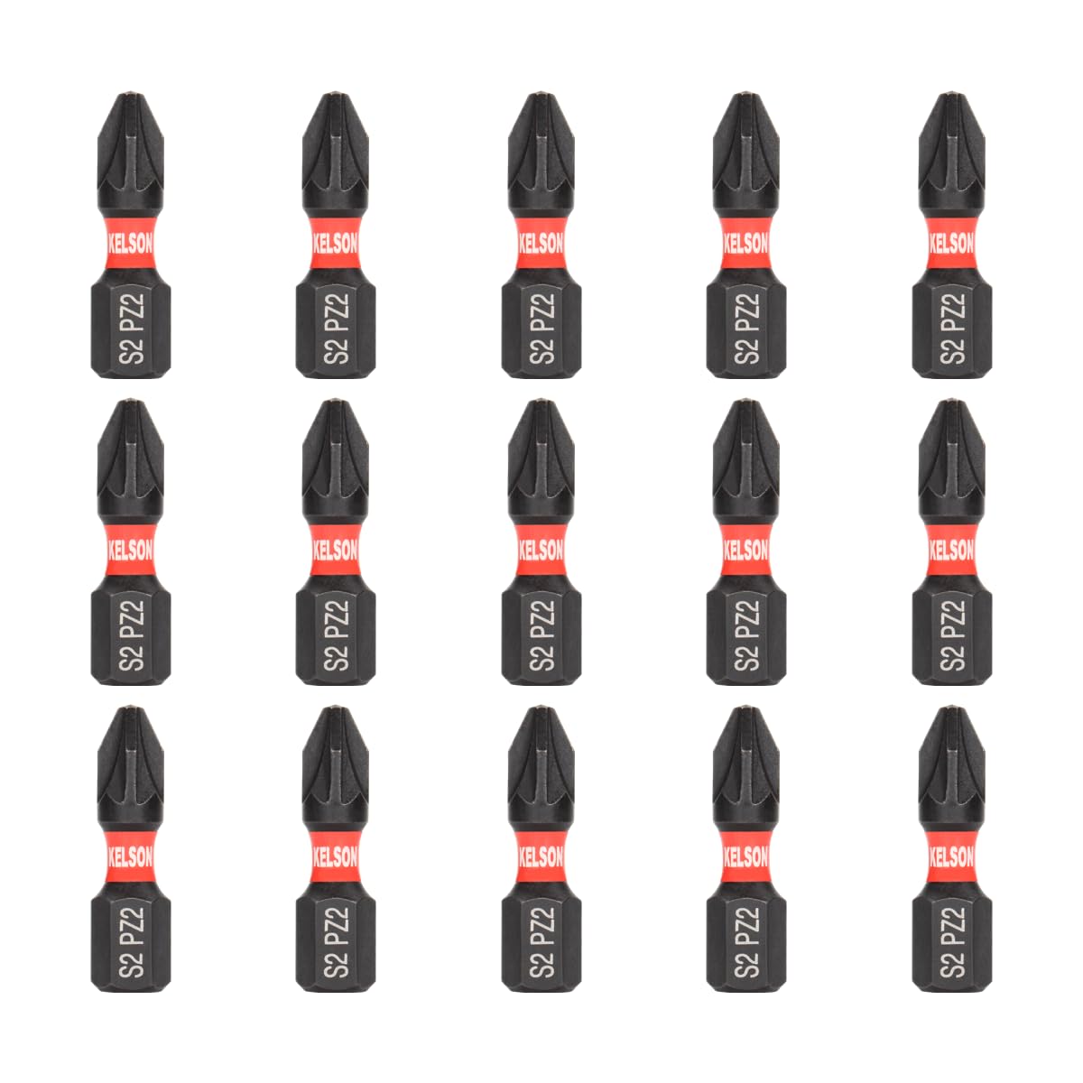 KELSON 15pcs PZ2 25mm Pozi 2 Impact Rated Screwdriver Bits 1/4" Universal, Black