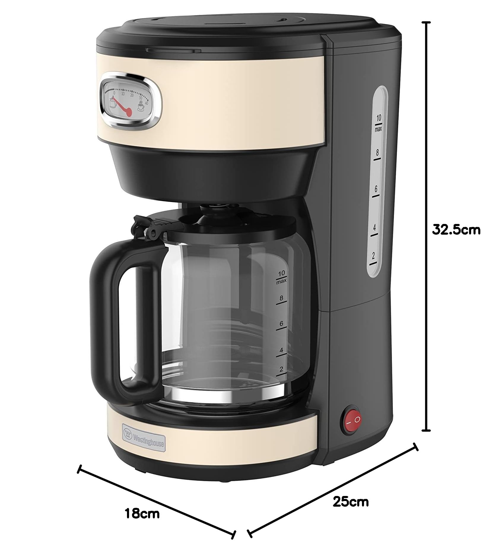 Westinghouse Retro-Kaffeemaschine, Filterkaffee, wiederverwendbarer Filter, 1,25 L, 10 Tassen, 1000 W, beige