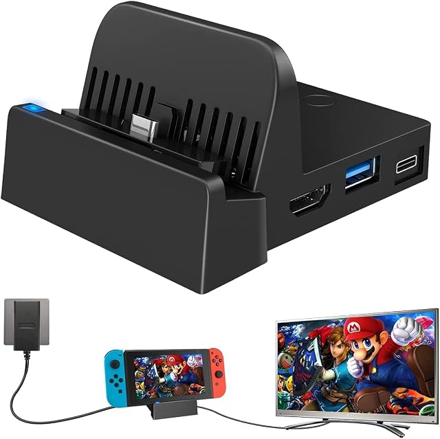 Switch Dock for Switch/ Switch OLED, Switch Docking Station Portable Charging Stand w/4k Hdmi Port and USB 3.0 Port, TV Adapter Replacement Charger, Compatible with Nintendo Switch Switch OLED