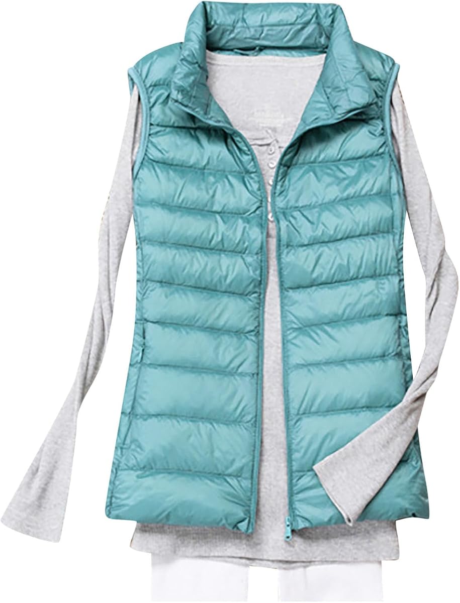 Women Puffer Vest Lightweight Stand Collar Zip Up Casual Jacket | Stand Collar Vest, Zip Up Puffer Vest, Lightweight Jackets, Side Pocket Outerwear, Casual Streetwear, Fall Winter Layering