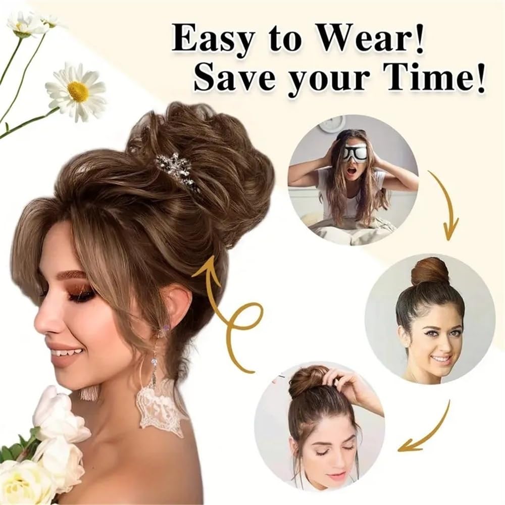 sztuczne włosy kok Ludzkie włosy Bun Extension Elastic Messy Fluffy Chignon Donut Updo Hair Pieces Ponytail Extensions Akcesoria do włosów(Light Brown)
